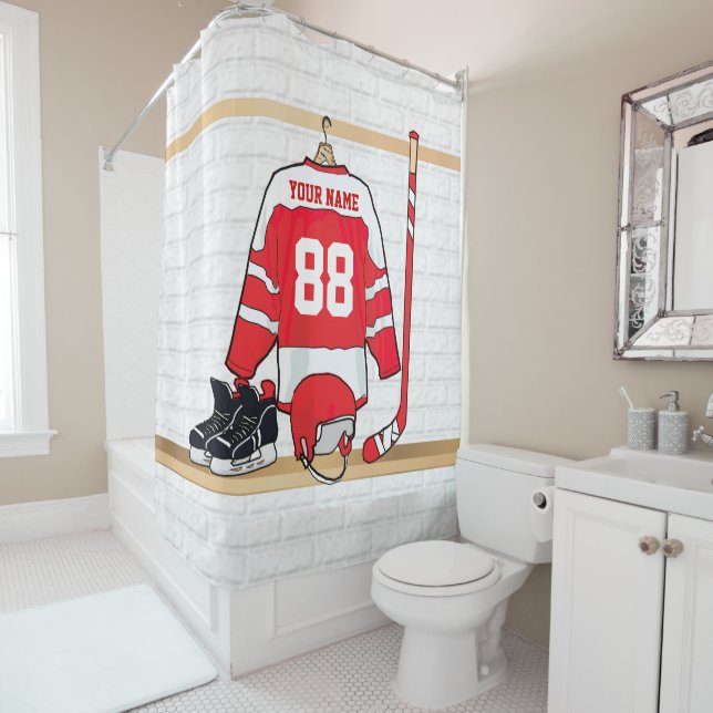 Personalized Red and White Ice Hockey Jersey (In Situ)