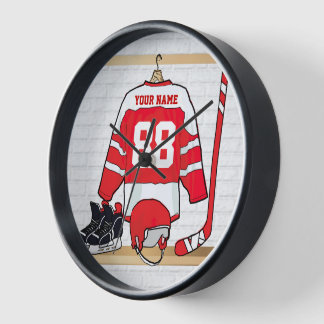 Personalized Red and White Ice Hockey Jersey Clock