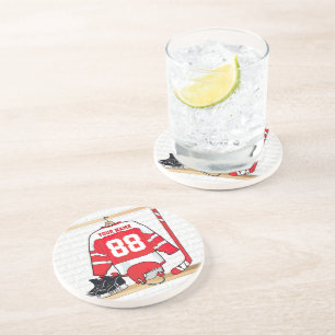 Personalized Red and White Ice Hockey Jersey Coaster