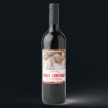Personalized Red and White Merry Christmas Photo Wine Label<br><div class="desc">Personalized Red and White Merry Christmas Photo Wine Bottle Label</div>