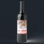 Personalized Red and White Merry Christmas Photo Wine Label<br><div class="desc">Personalized Red and White Merry Christmas Photo Wine Bottle Label</div>