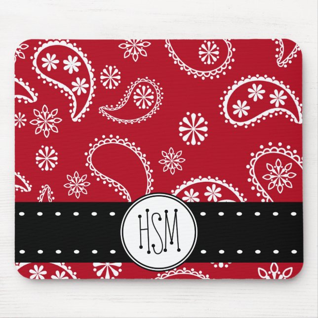 Personalized Red and White Paisley Pattern Country Mouse Pad (Front)