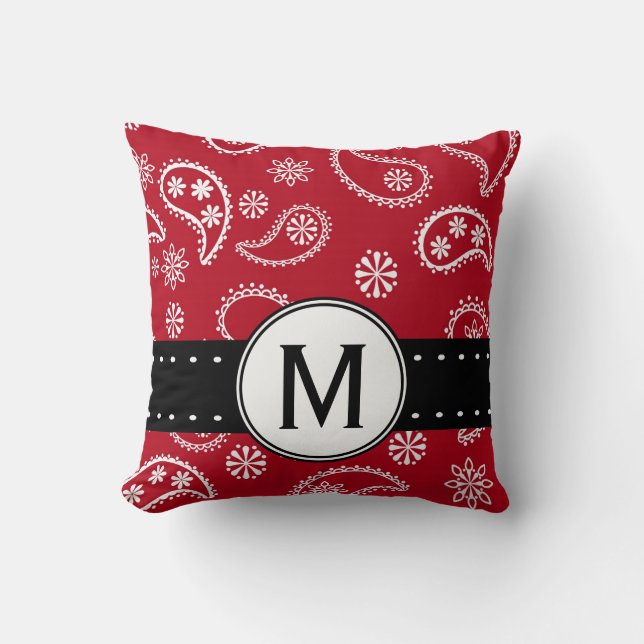 Personalized Red and White Paisley Pattern Country Throw Pillow (Front)