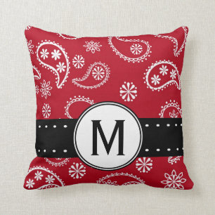 Personalized Red and White Paisley Pattern Country Throw Pillow