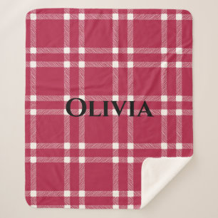 Personalized Red and White Plaid Simple Country Sherpa Blanket
