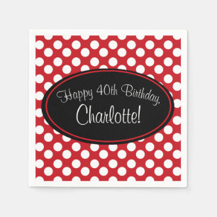 Personalized Red and White Polka Dot Paper Napkin