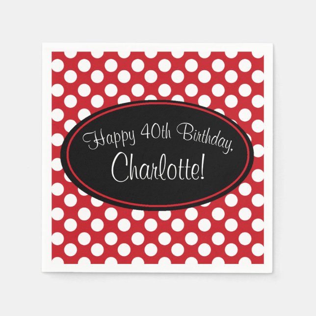 Personalized Red and White Polka Dot Paper Napkin (Front)