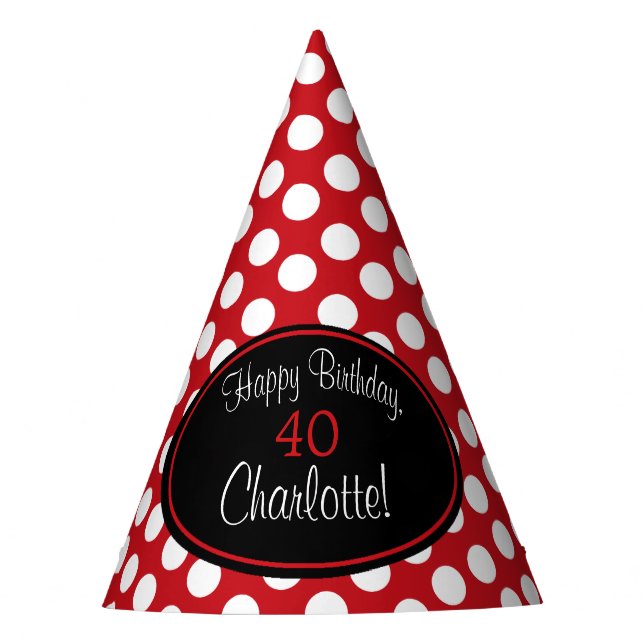 Personalized Red and White Polka Dot Party Hat (Front)