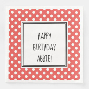Personalized Red and White Polka Dot Party Napkins