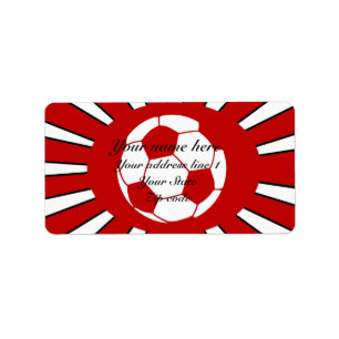 Personalized red and white soccer design label