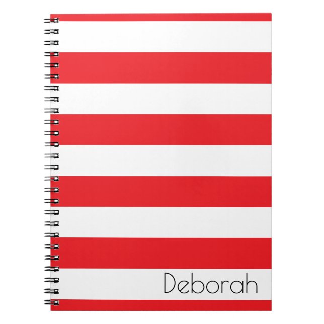 Personalized Red and White Striped Notebook (Front)