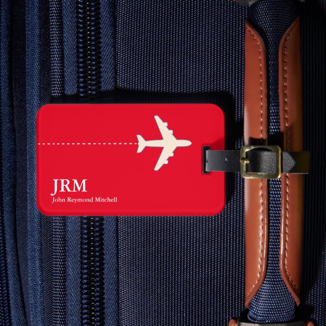 Personalized Red and White Travel Airplane  Luggage Tag (Front Insitu 4)