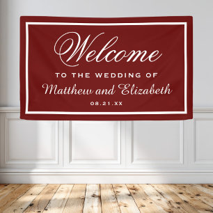 Personalized Red and White Wedding Welcome Banner