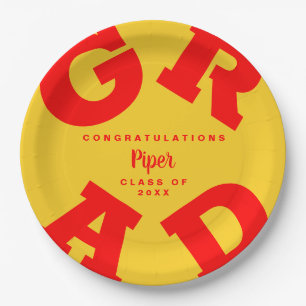 Personalized Red and Yellow Graduation Paper Plate