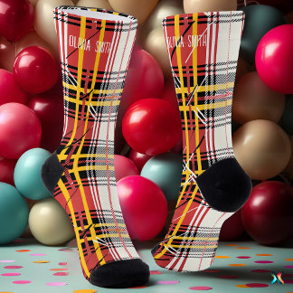 Personalized Red and Yellow Tartan Plaid Custom Socks