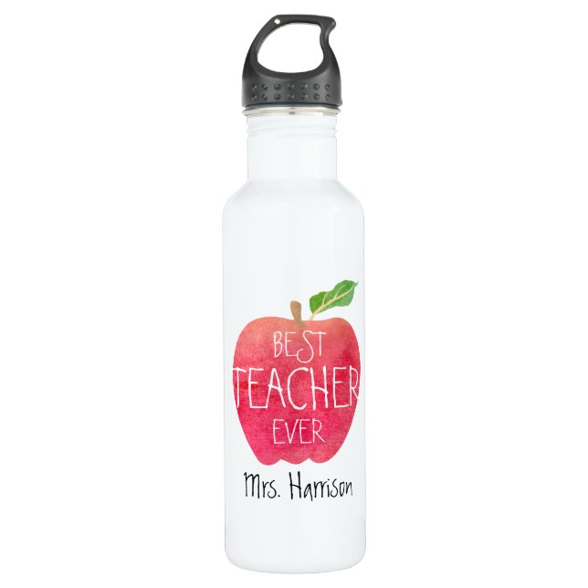 Personalized Red Apple Best Teacher Ever 710 Ml Water Bottle (Front)
