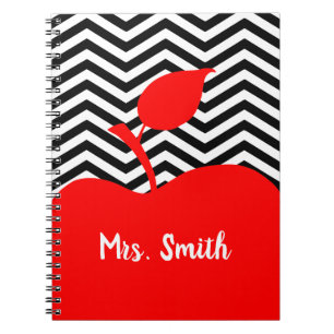 Personalized Red Apple Black and White Chevron Notebook