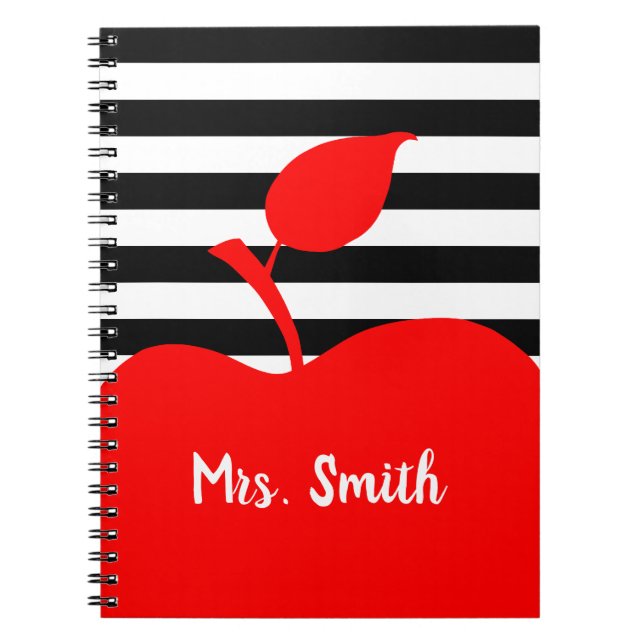 Personalized Red Apple Black and White Stripes Notebook (Front)