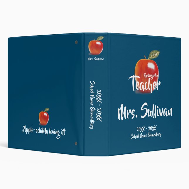 Personalized Red Apple Kindergarten Teacher Binder (Background)