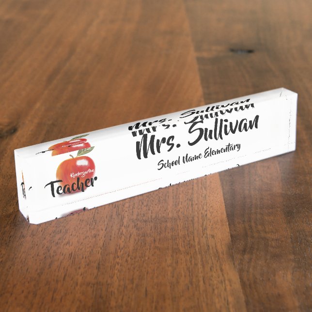 Personalized Red Apple Kindergarten Teacher School Nameplate (Side)