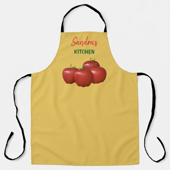 Personalized Red Apple Themed Kitchen Apron (Front)