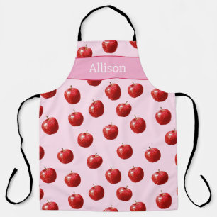 Personalized Red Apple Watercolor Pattern Custom Apron
