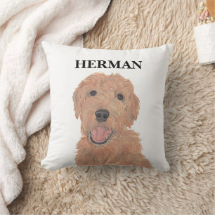 Personalized Red Apricot Golden Doodle Reversible Throw Pillow