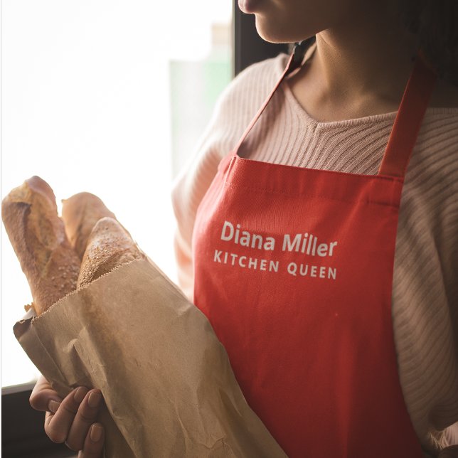 personalized red apron with name of the chef (custom mom name)