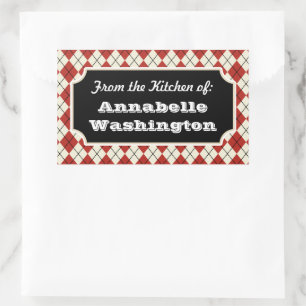 Personalized Red Argyle Kitchen Gift Tags Stickers