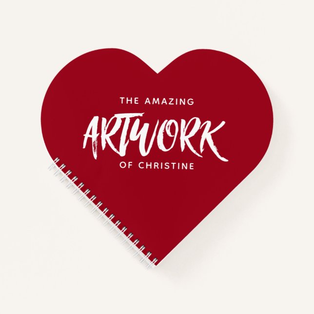 Personalized Red Artist Heart Sketchbook Notebook (Front)