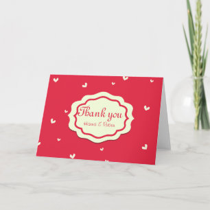 Personalized Red Background with Little Hearts Thank You Card