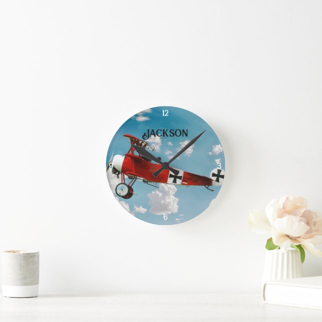 Personalized Red Baron Fokker Round Clock (Home)