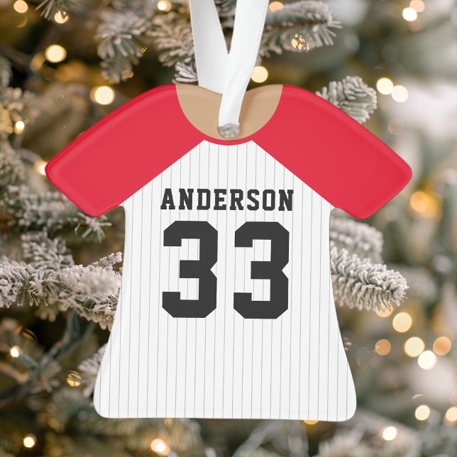 Personalized Red Baseball Jersey Ornament (Creator Uploaded)