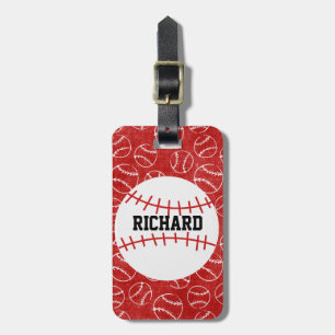 Personalized Red Baseball Pattern with Baseball Luggage Tag