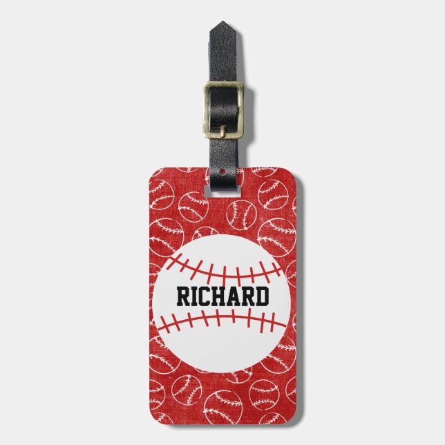 Personalized Red Baseball Pattern with Baseball Luggage Tag (Front Vertical)