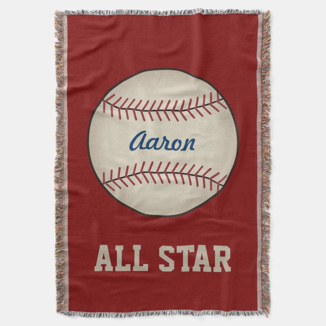 Personalized Red Baseball Sports Blanket Gift (Front Vertical)