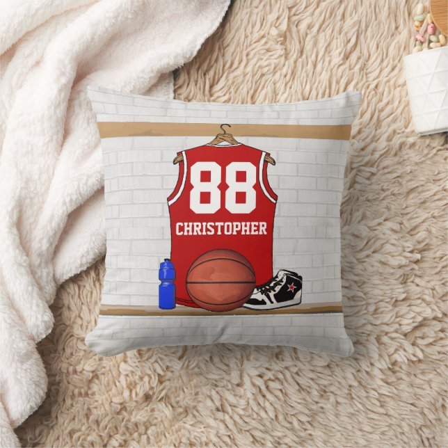 Personalized Red basketball jersey Throw Pillow (Blanket)