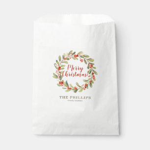 Personalized Red Berry Christmas Wreath Favour Bag