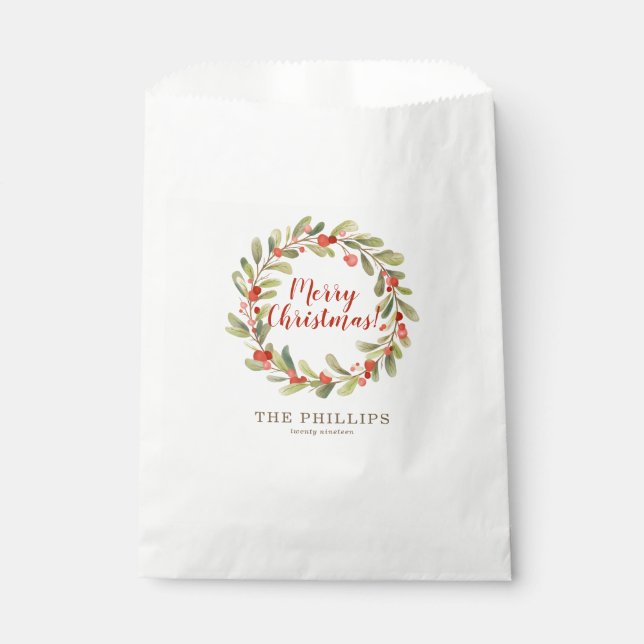 Personalized Red Berry Christmas Wreath Favour Bag (Front)