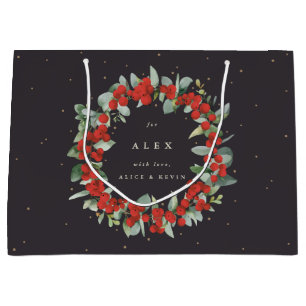 Personalized Red Berry+Eucalyptus Christmas Large Gift Bag