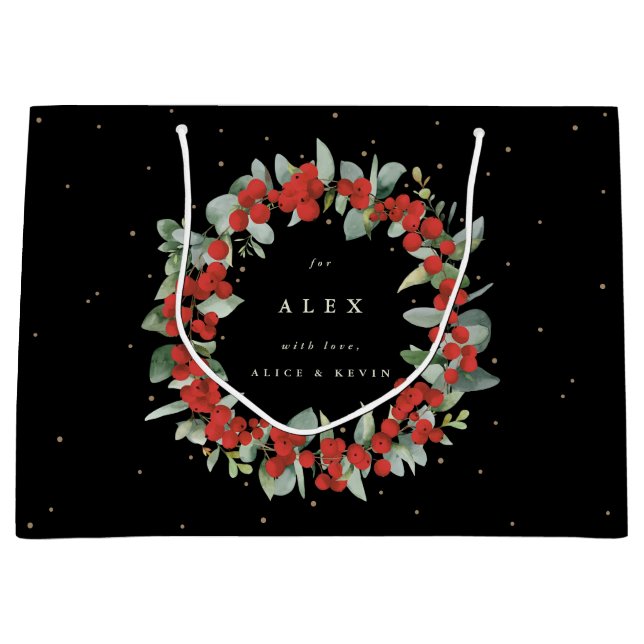 Personalized Red Berry+Eucalyptus Christmas Large Gift Bag (Front)