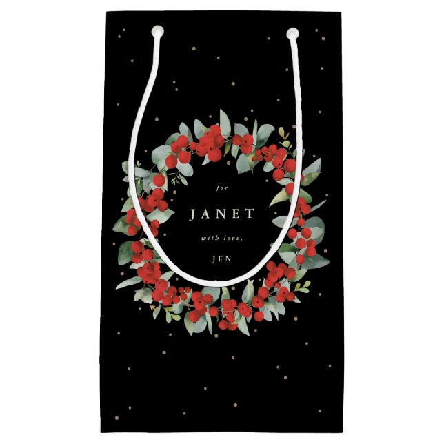 Personalized Red Berry+Eucalyptus Christmas Small Gift Bag (Front)