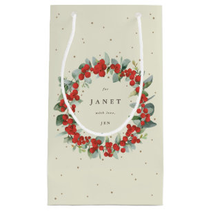Personalized Red Berry+Eucalyptus Christmas Small Gift Bag
