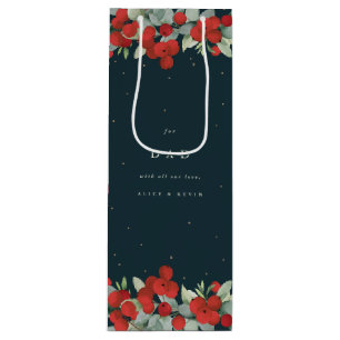 Personalized Red Berry+Eucalyptus Christmas Wine Gift Bag