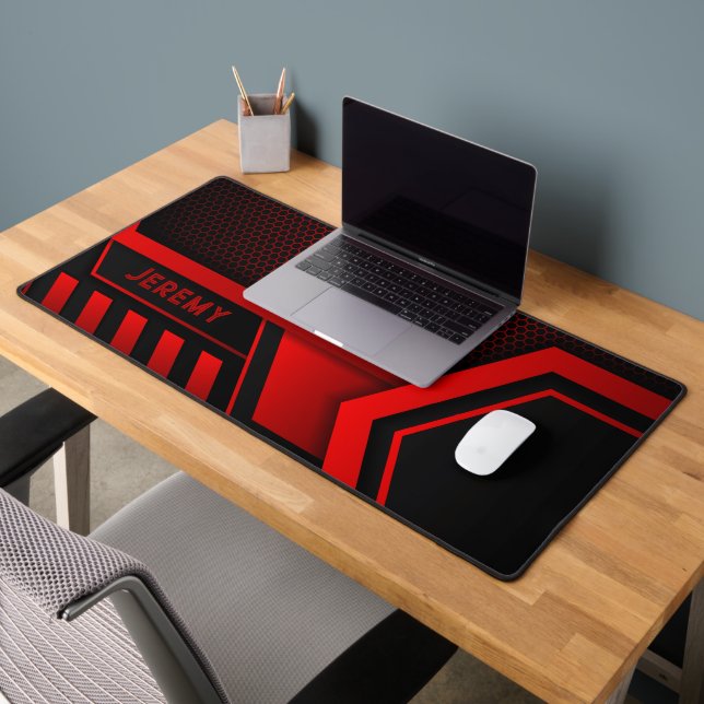 Personalized Red Black Abstract Gaming Desk Mat (Office 2)