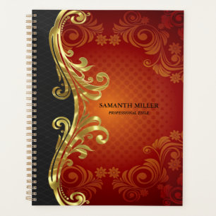 Personalized Red Black And Gold Vintage Swirls Planner