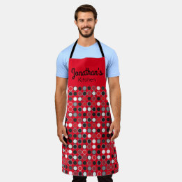Personalized Red, Black And Grey Circles Apron