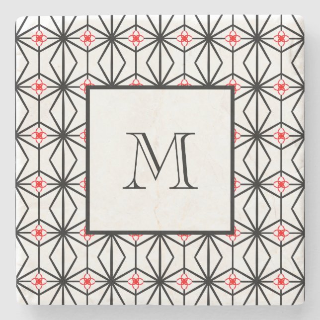 Personalized Red, Black, and White Stone Coaster (Front)