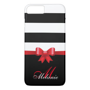 Personalized RED, Black Bold Stripes RED BOW Case-Mate iPhone Case
