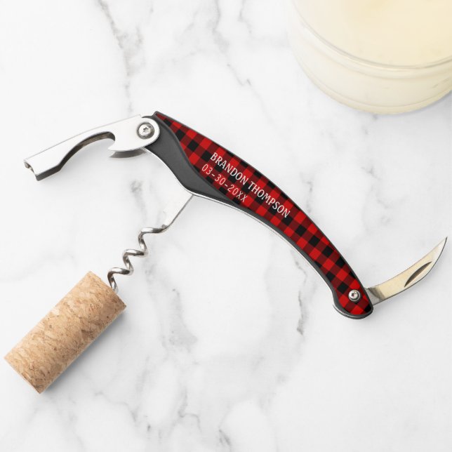 Personalized Red Black Buffalo Lumberjack Plaid Corkscrew (Front)